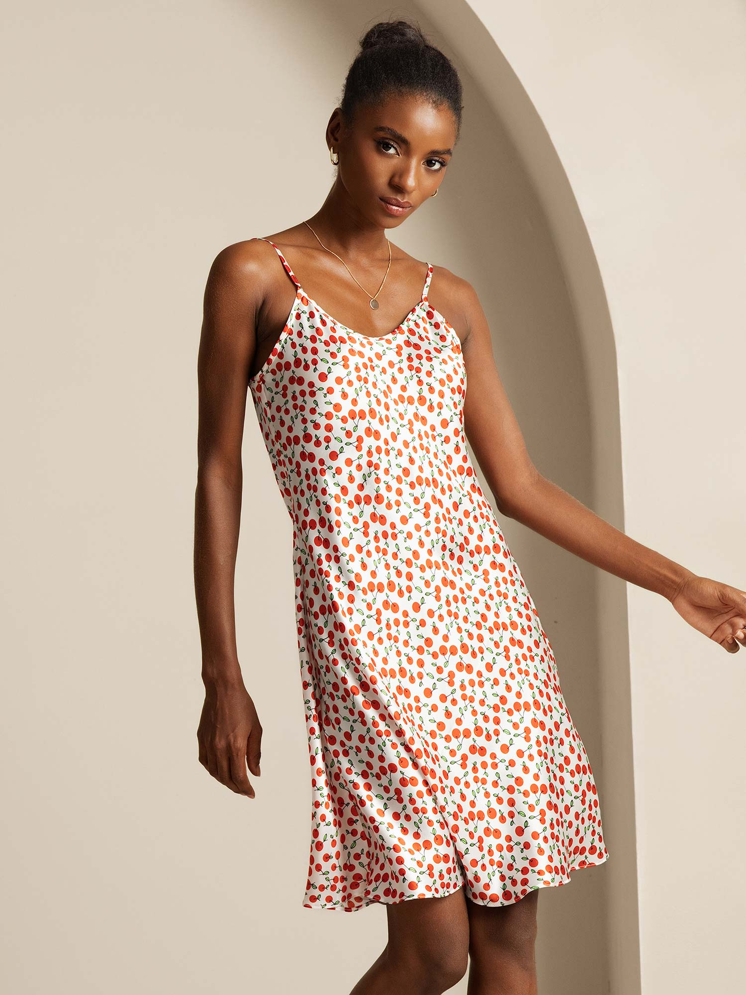 [Cherry] SilkSilky-UK Pure Silk V Neck Dress 005,