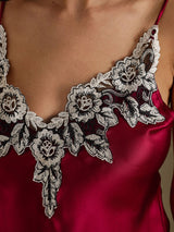 [Wine] SilkSilky-UK Spaghetti Strap V Neck Camisole Set 004