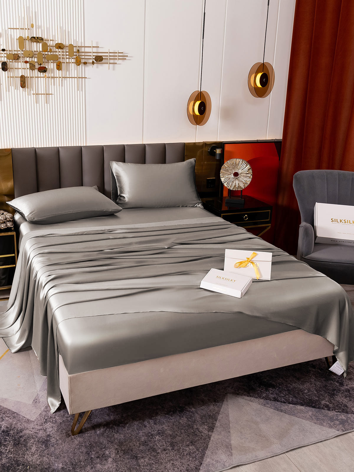 [Gray] SilkSilky-UK 19Momme Pure Silk Bedding Set 007