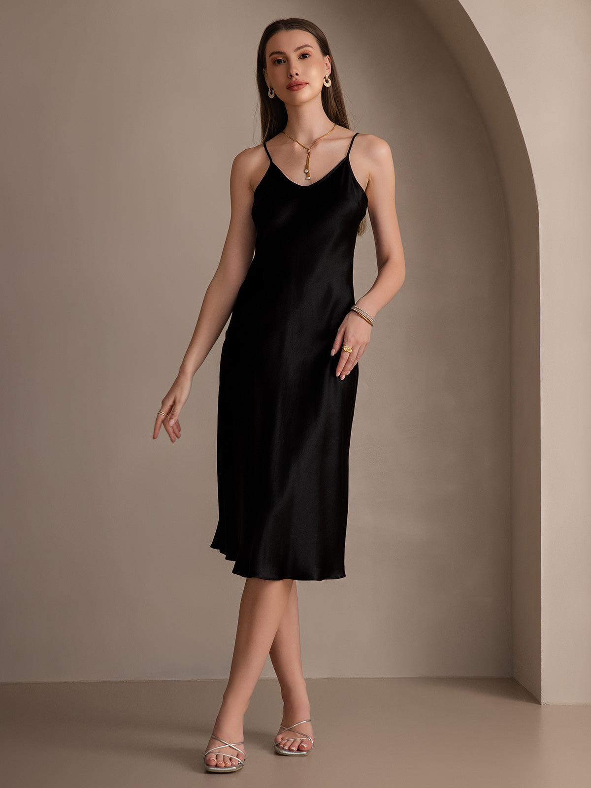 SilkSilky UK Pure Silk V Neck Dress Black 008