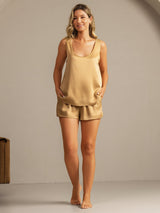 [Tan] SilkSilky-UK 19Momme Machine-Washable Silk Sleeveless Scoop Neck Women's Pyjamas 007