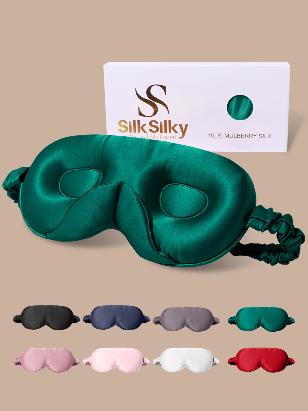 [Dark Green] SilkSilky-UK Pure Silk Eye Mask 001