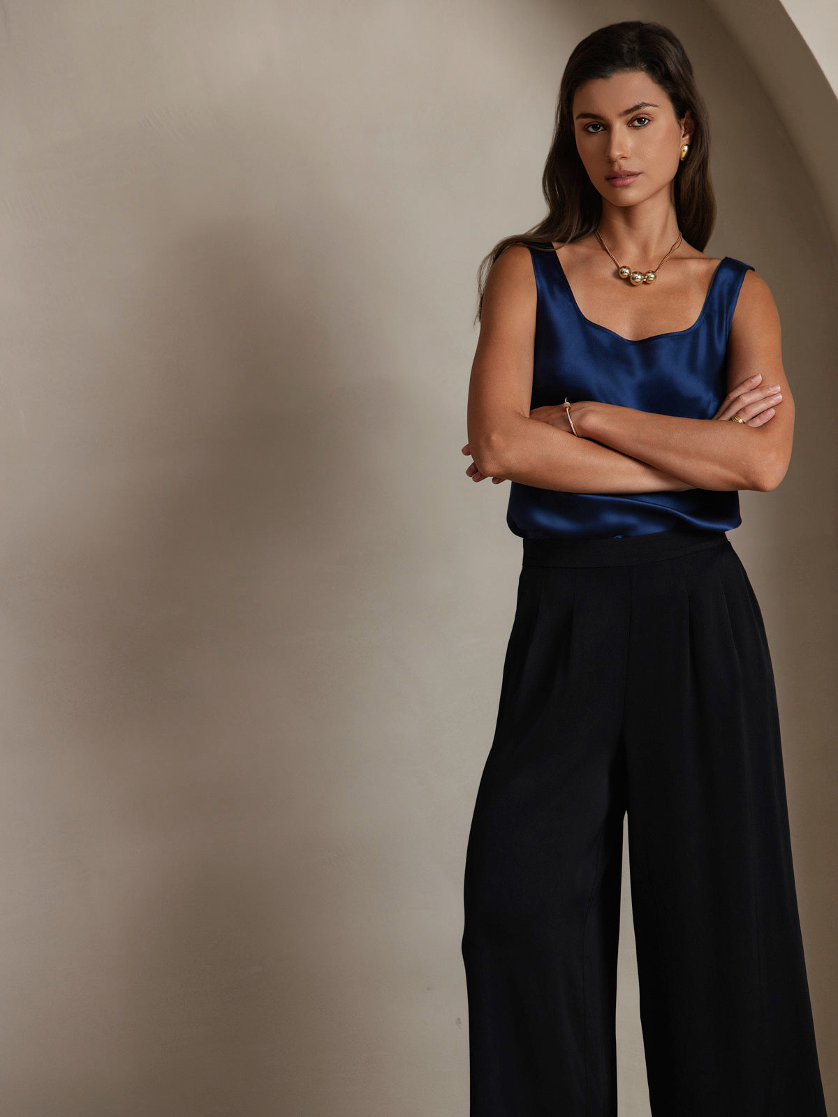 [Dark Blue] SilkSilky-UK 19Momme Silk Sleeveless U Neck Camisole 005