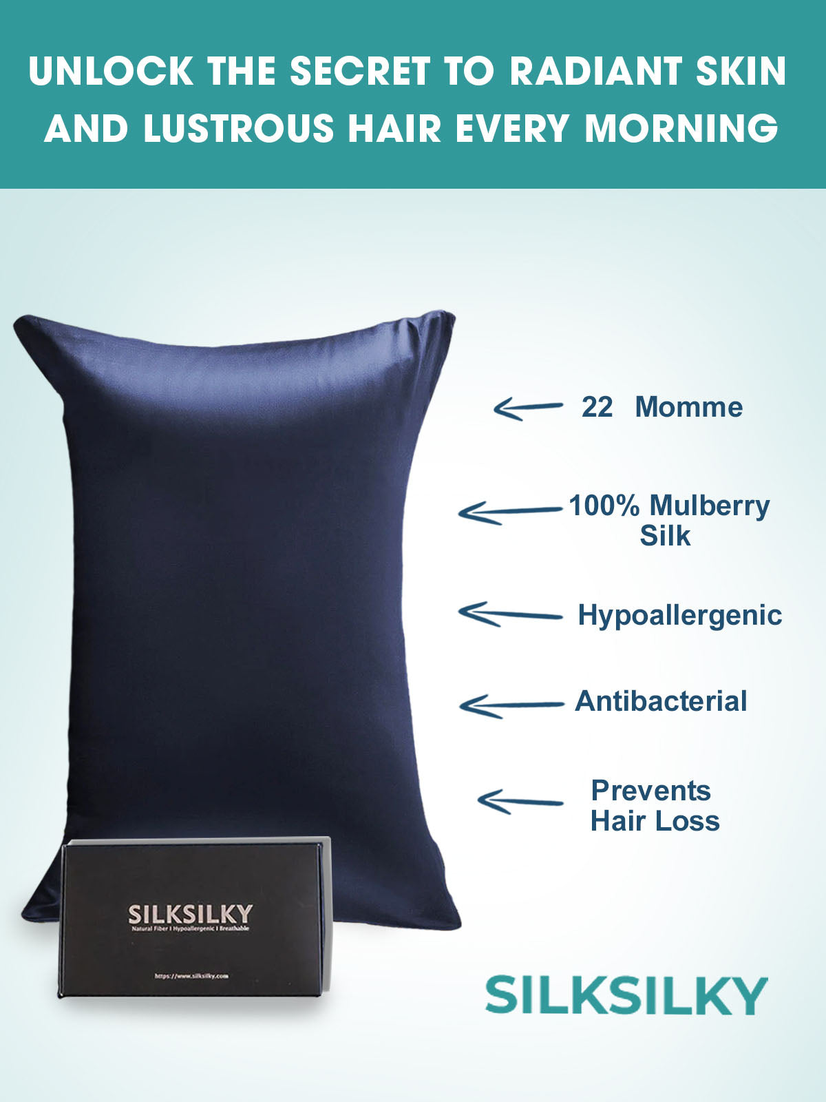 SilkSilky UK 22Momme Pure Silk Pillowcase DarkBlue 003