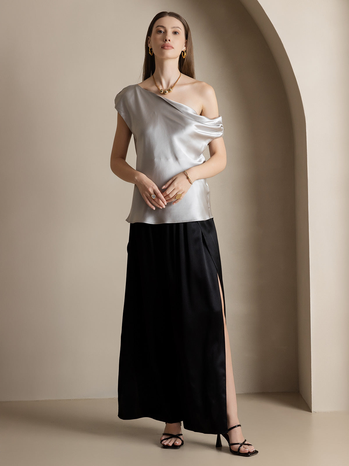 [Black] SilkSilky-UK 19Momme Silk Split Women's Pants 009