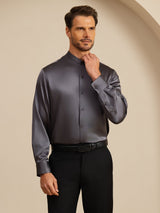 [Dark Gray] SilkSilky-UK Long Sleeve Stand Collar Men''s Shirt 006