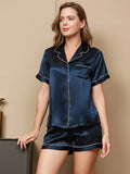 SilkSilky UK Pure Silk Short Sleeve Lapel Women's Pyjamas DarkBlue 002