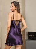 SilkSilky-UK Pure Silk Sleeveless V Neck Nightdress Purple 002