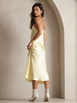 [Light Yellow] SilkSilky-UK Spaghetti Strap V Neck Nightdress 002