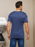 SilkSilky-UK Silk Knitted Short Sleeve V Neck Men's T-Shirt DarkBlue 002