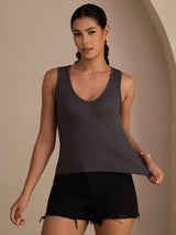 [Gray] SilkSilky-UK Sleeveless Deep V Neck Camisole 003