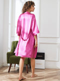 SilkSilky UK Pure Silk 3/4 Sleeve Nightgown&Robe Set RoseRed 002