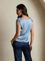 [Grayish Blue] SilkSilky-UK Cap Sleeve Cowl Neck Women's T-Shirt 002