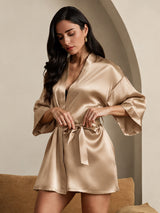 [Champagne Gold] SilkSilky-UK 3/4 Sleeve Women's Dressing Gown 003