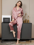 SilkSilky UK Pure Silk Long Sleeve Lapel Women's Pyjamas PaleMauve 004