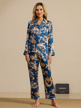[Navy Dragon] SilkSilky-UK Long Sleeve Lapel Collar Women's Pyjamas 003
