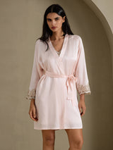 [Pink] SilkSilky-UK 3/4 Sleeve V Neck Nightdress&Dressing gowns 006