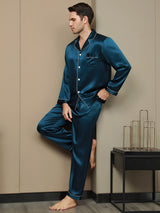 [Teal] SilkSilky-UK Long Sleeve Notch Collar Men's Pyjamas 005