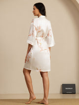 [White] SilkSilky-UK 3/4 Sleeve Women's Dressing Gown 002