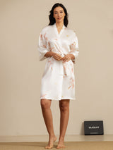[White] SilkSilky-UK 3/4 Sleeve Women's Dressing Gown 006