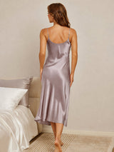 [Shadow Gray] SilkSilky-UK Spaghetti Strap V Neck Nightdress 002