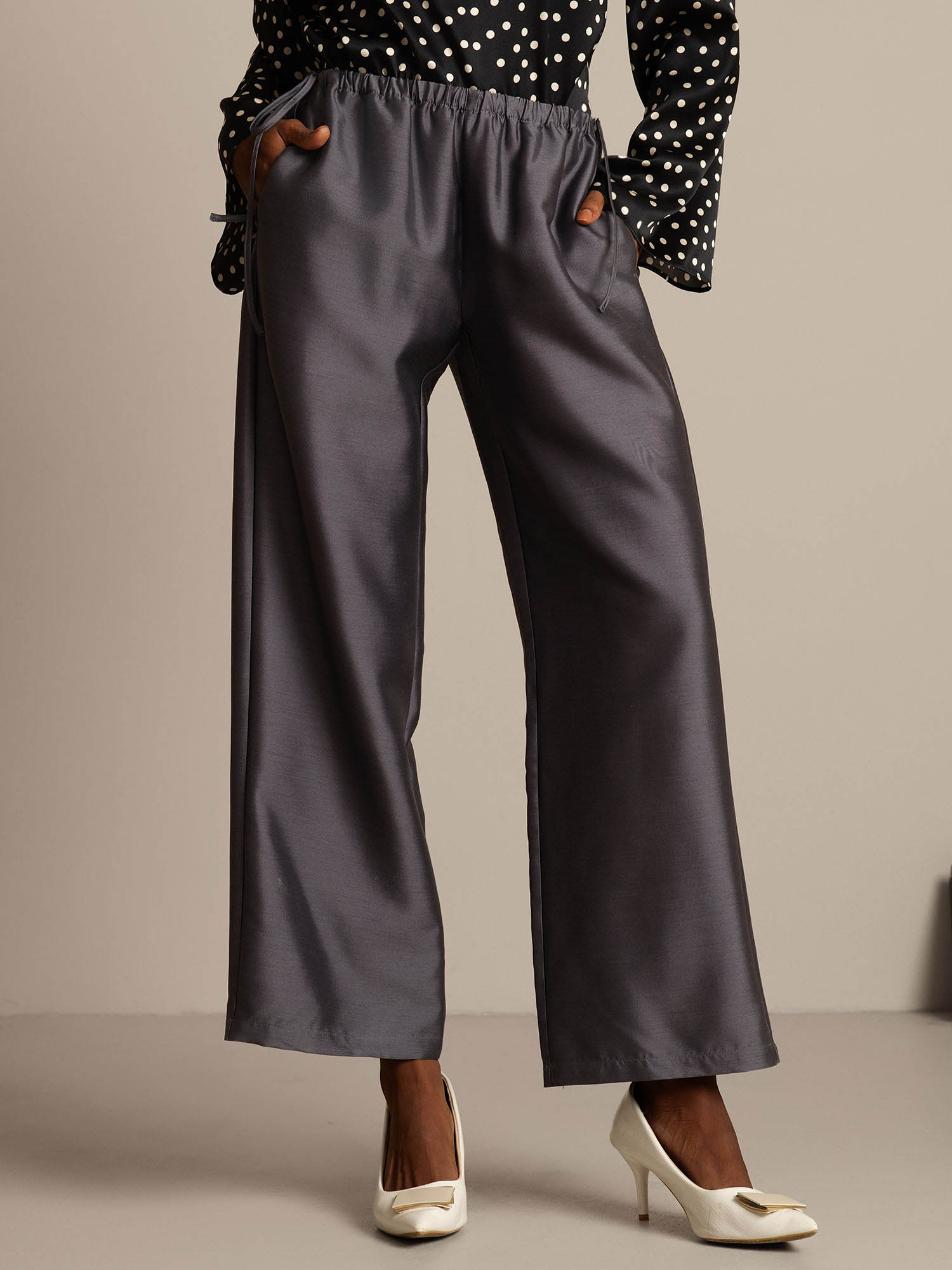 [Gray] SilkSilky-UK 32Momme Silk-Wool Blend Womens Pants 001,