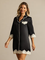 [Black] SilkSilky-UK Pure Silk Collar Nightshirt 007