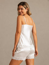 [White] SilkSilky-UK Spaghetti Strap V Neck Camisole Set 002