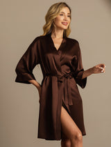 [Coffee] SilkSilky-UK 3/4 Sleeve Women's Dressing Gown 003