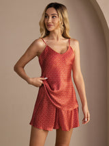 [Wine Ginkgo] SilkSilky-UK Spaghetti Strap V Neck Camisole Set 001