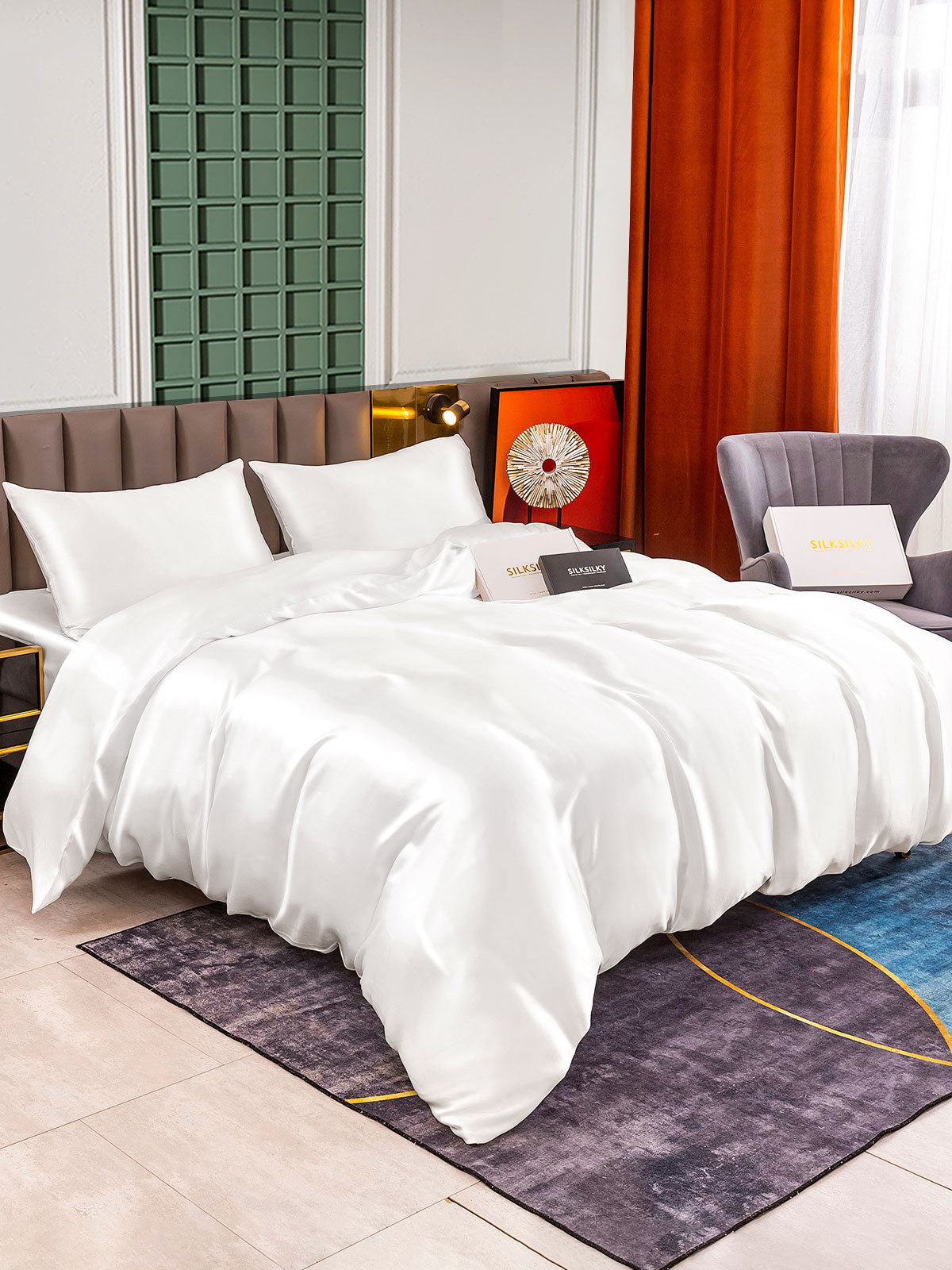 [White] SilkSilky-UK 25Momme Bed Linen Set 002