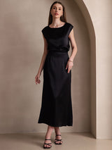 [Black] SilkSilky-UK 19Momme Stretch Silk Charmeuse Skirt 007