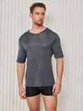 SilkSilky UK Silk Knitted Short Sleeve V Neck Men's T Shirt DarkGray 003