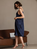 SilkSilky-UK 19Momme Silk Sleeveless Dress DarkBlue 002