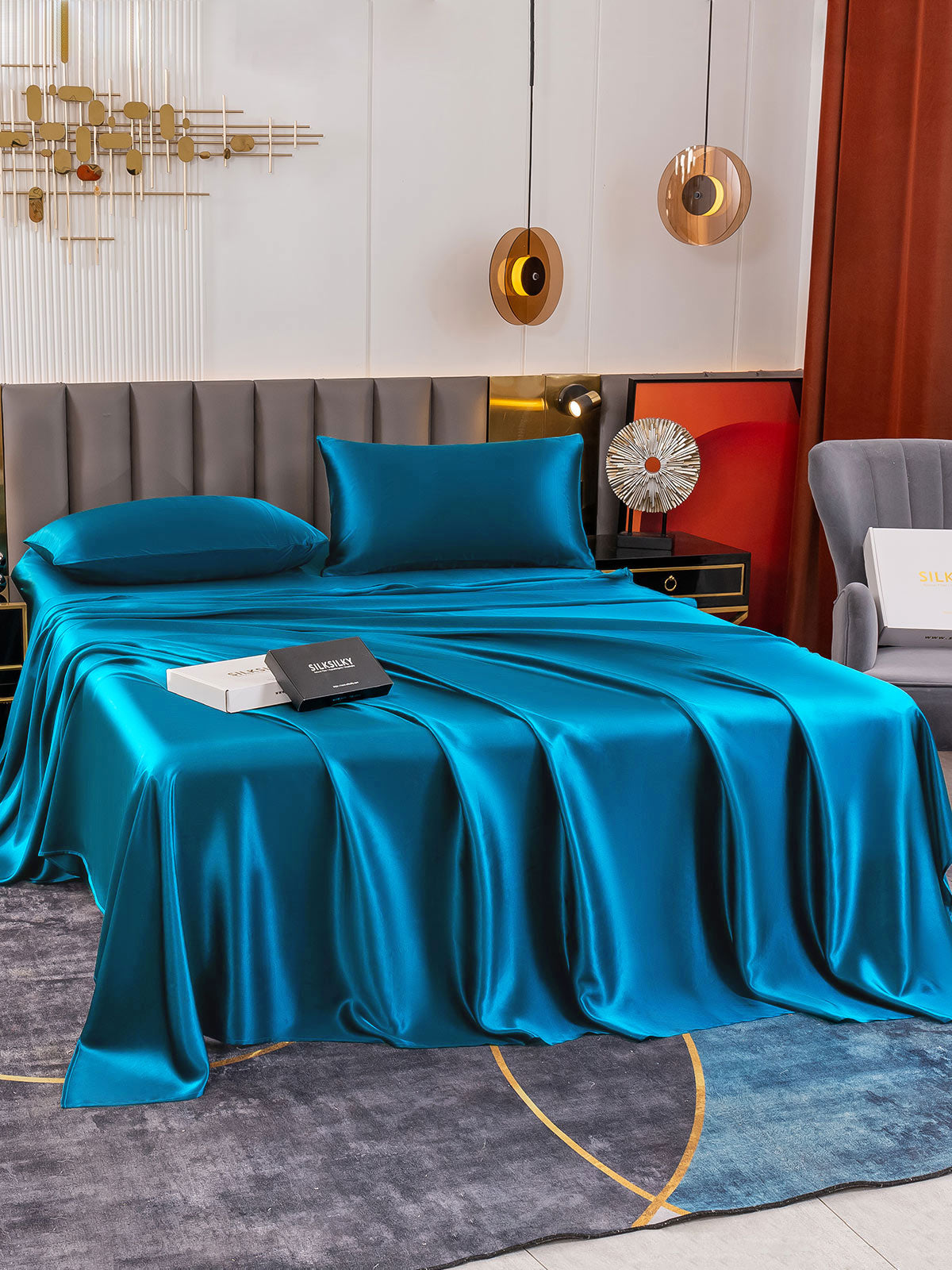 [Teal] SilkSilky-UK 19Momme Pure Silk Bedding Set 001