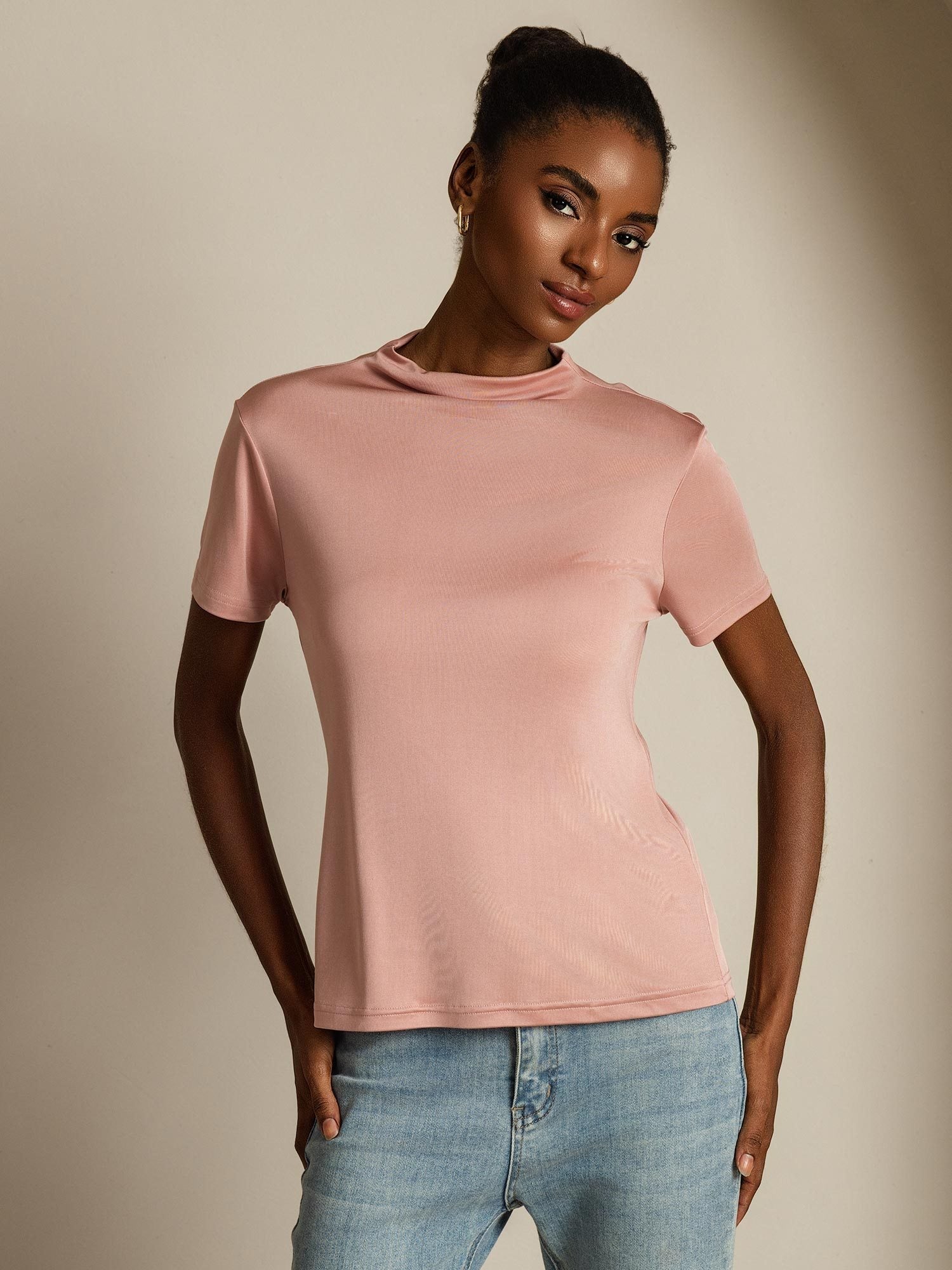 [Pink] SilkSilky-UK Pure Silk Collar Women's T-Shirt 008