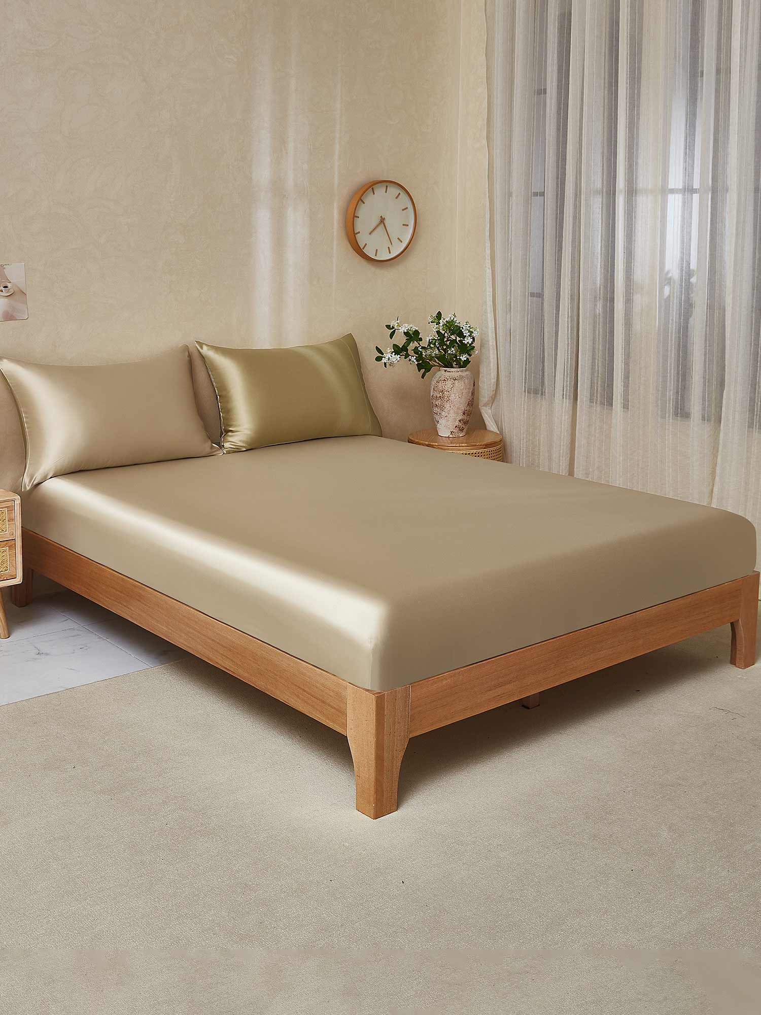 [Beige+Khaki] SilkSilky-UK 22Momme Pure Silk Bedding Set 001,