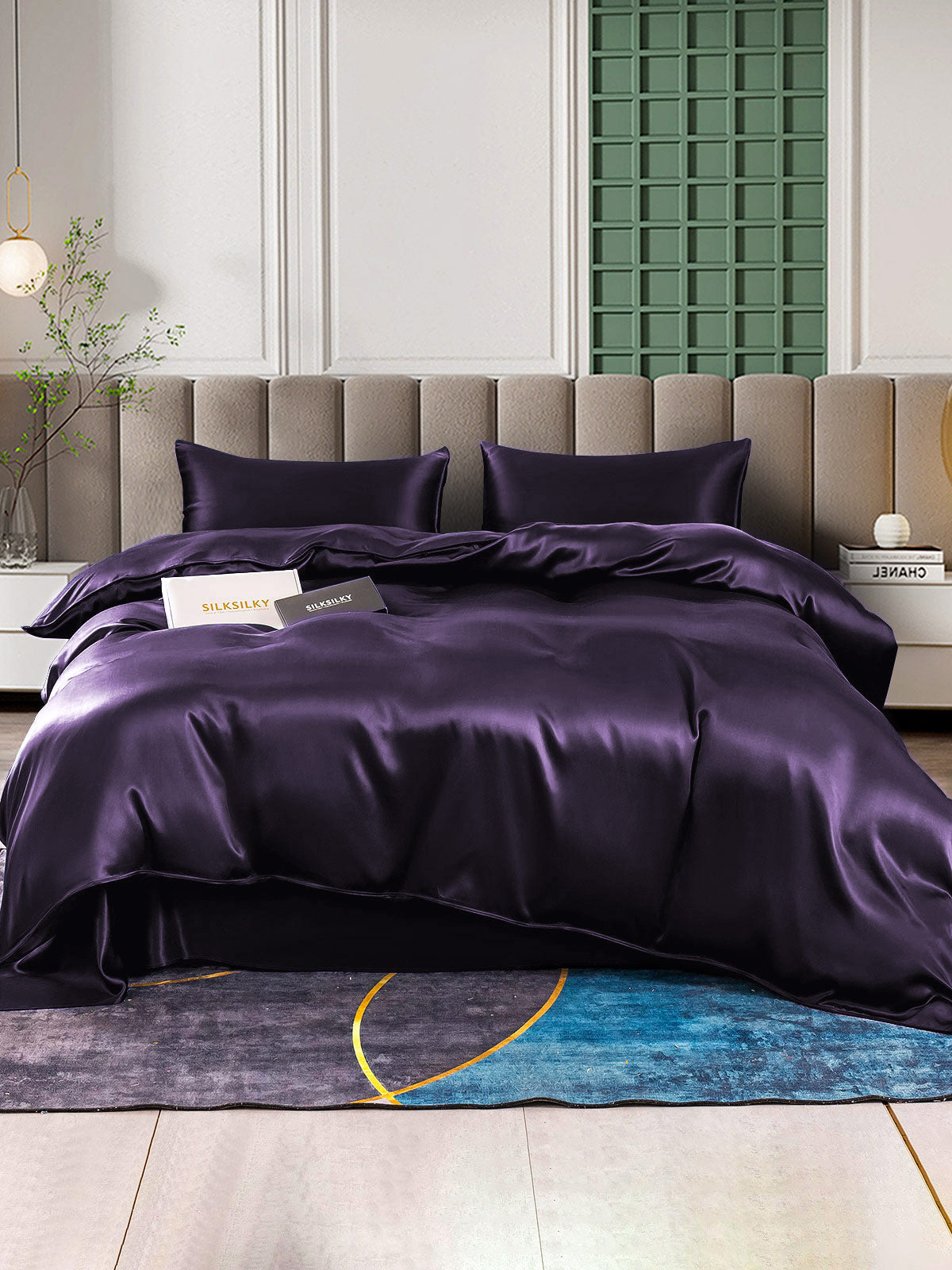 SilkSilky UK 25Momme Pure Silk Bedding Set DeepPurple 001