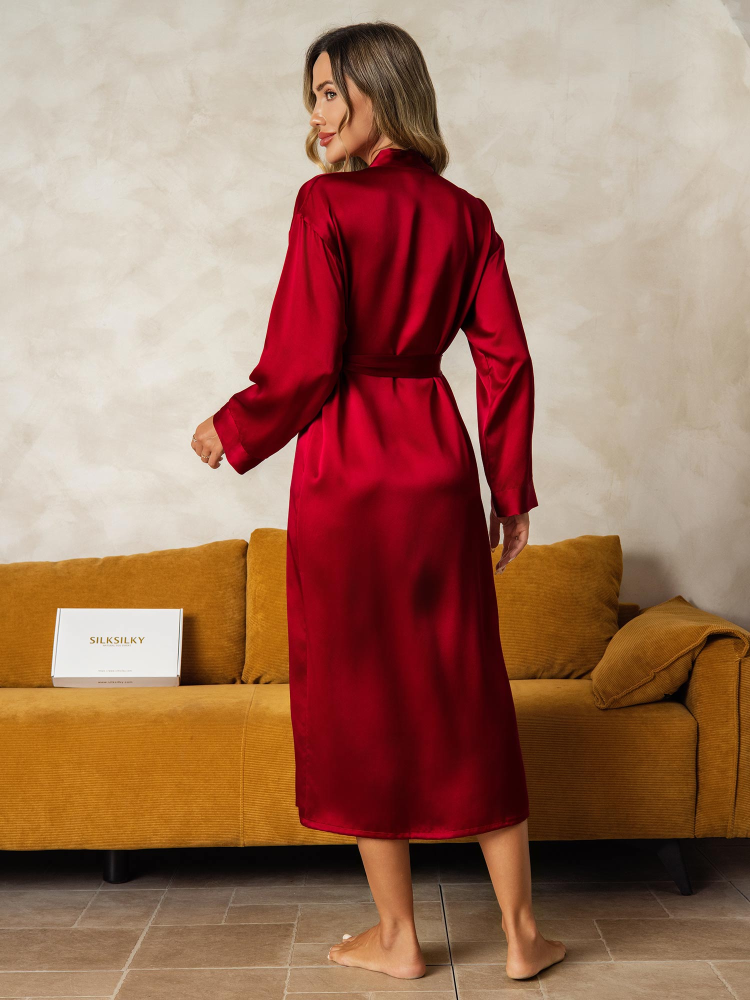 [Wine] SilkSilky-UK Long Sleeve Women's Dressing Gown 002