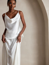 [White] SilkSilky-UK Spaghetti Strap Cowl Neck Camisole 004