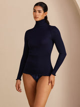 [Dark Blue] SilkSilky-UK Long Sleeve Turtle Neck Women's T-Shirt 007