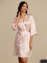 [Pink] SilkSilky-UK 3/4 Sleeve Women's Dressing Gown 006