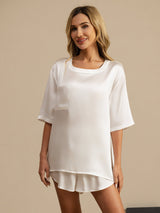 [White] SilkSilky-UK Short Sleeve Round Neck Women's Pyjamas 003