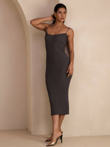 [Gray] SilkSilky-UK Spaghetti Strap Square Neck Dress 007