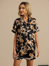 [Black Dragon] SilkSilky-UK Short Sleeve Notch Collar Women's Pyjamas 003