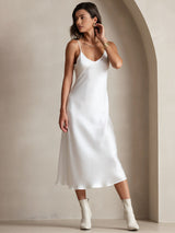 [White] SilkSilky-UK Spaghetti Strap V Neck Dress 005