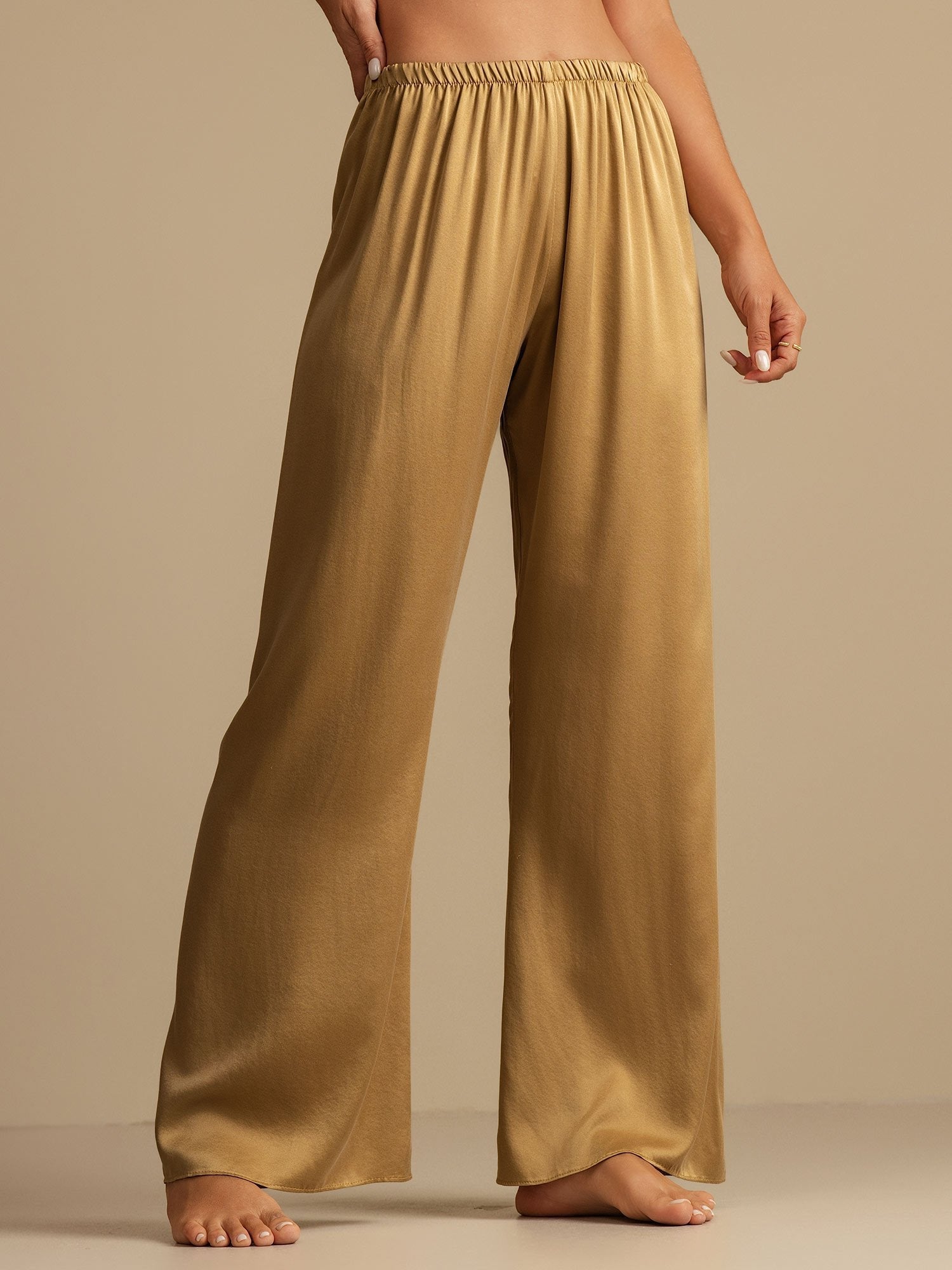 [Tan] SilkSilky-UK 19Momme Washable Silk Womens Sleep Bottoms 001,