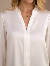 [White] SilkSilky-UK Long Sleeve Split Women's Blouse 005