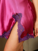 [Deep Pink] SilkSilky-UK Spaghetti Strap V Neck Nightdress 005