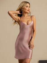 [Pale Mauve] SilkSilky-UK Spaghetti Strap V Neck Nightdress 003
